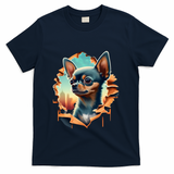 Chihuahua Lover Cute Puppy Peeking Through Cloth Deer Head Gift T-Shirt - Navy