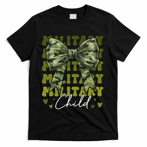 Camouflage Military Child Coquette Bow Camo T-Shirt - Black