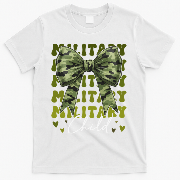 Camouflage Military Child Coquette Bow Camo T-Shirt - White