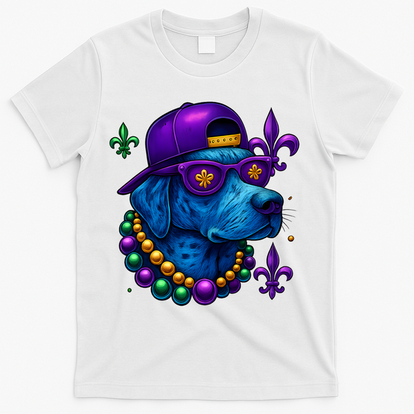Cool Mardi Gras Purple Spade Dog T-Shirt - White