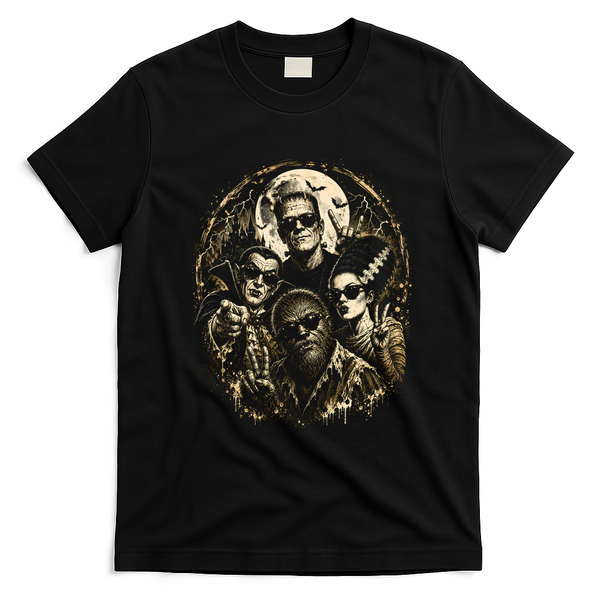 Classic Monsters in Sunglasses Halloween Party Vibes T-Shirt - Black
