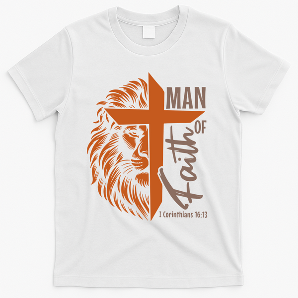 Christian Man Of God I Corinthians 16:13 Lion Cross T-Shirt - White