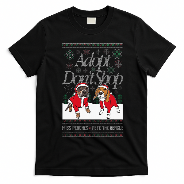 Christmas Miss Peaches & Pete The Beagle T-Shirt - Black