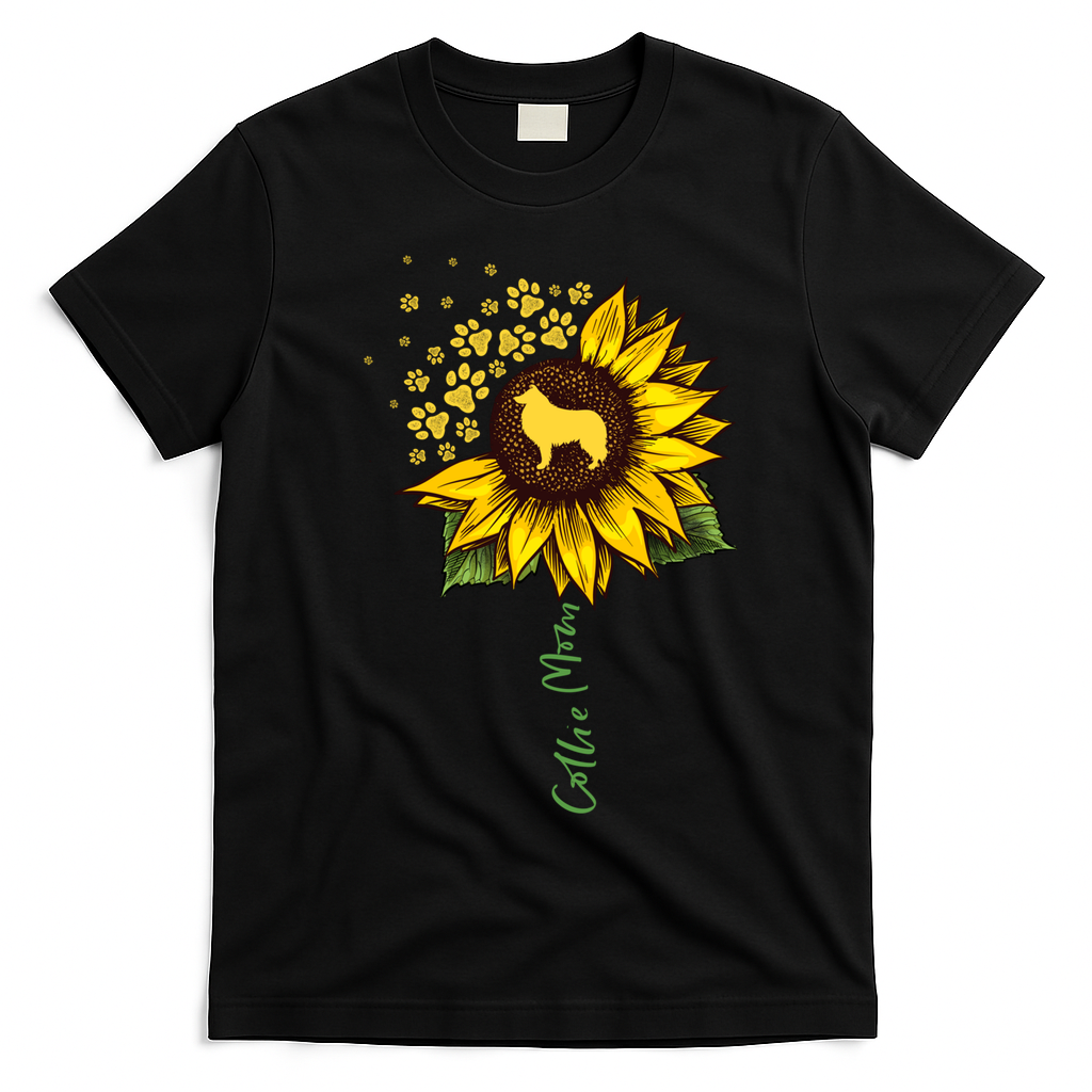 Collie Mom Sunflower Rough Collie Funny Gift Dog Mom Mama Gift T-Shirt - Black