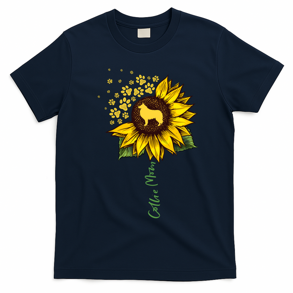 Collie Mom Sunflower Rough Collie Funny Gift Dog Mom Mama Gift T-Shirt - Navy Blue