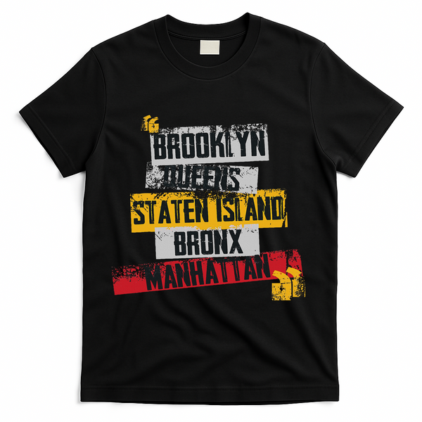 Cool New York City 5 Boroughs, New York City Illustration T-Shirt - Black