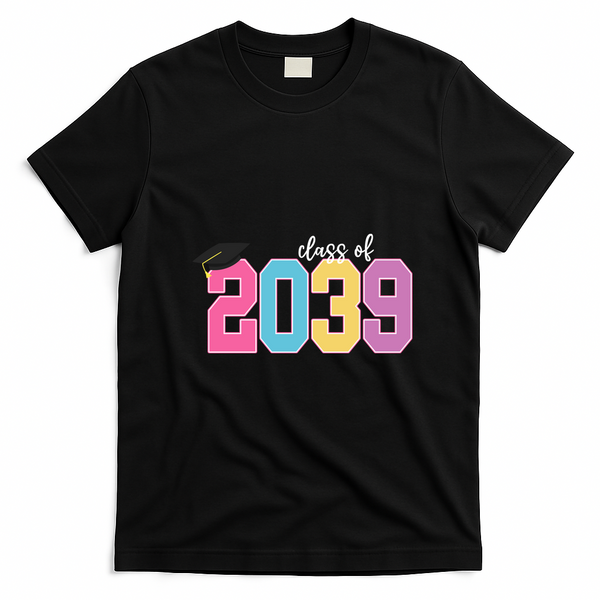 Class Of 2039 Grow With Me Pre-K 12th Grade Graduation T-Shirt - Black