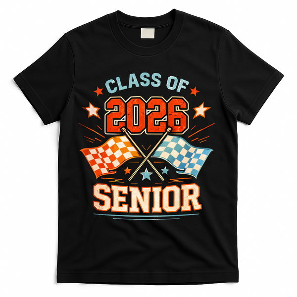 Class Of 2026 Senior Racing Flags T-Shirt - Black
