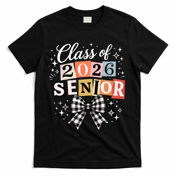 Class Of 2026 Senior Plaid Bow T-Shirt - Black