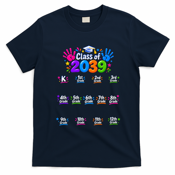 Class Of 2039 Grow With Me Kindergarten 12th Grade T-Shirt - Navy Blue