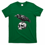 Crow On Skull Vintage Halloween Skeleton T-Shirt - Irish Green