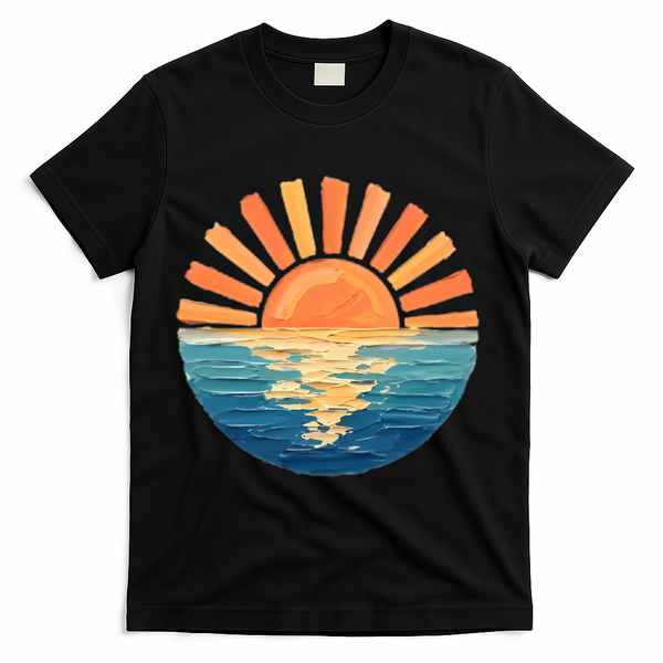 Coastal Ocean Sunset Painting Beach T-Shirt - Black