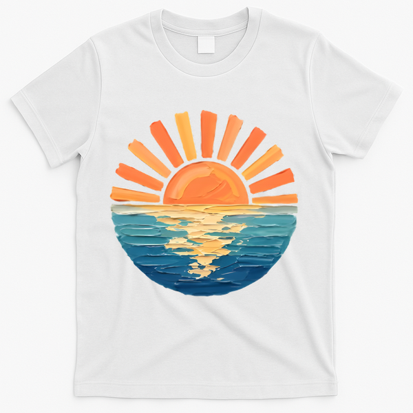 Coastal Ocean Sunset Painting Beach T-Shirt - White