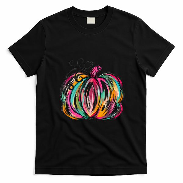 Colorful Pumpkin Art For Fall Autumn Retro Vintage T-Shirt - Black