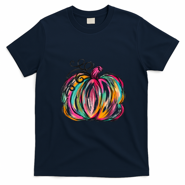 Colorful Pumpkin Art For Fall Autumn Retro Vintage T-Shirt - Navy Blue