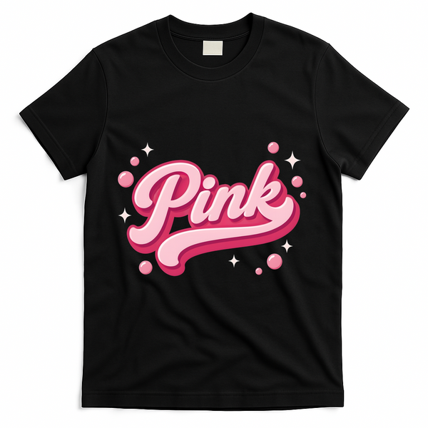 Cute Pink Bubble Logo T-Shirt - Black