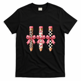 Cute Pink Bow Pencil Students Teachers Back To School T-Shirt - Black