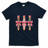 Cute Pink Bow Pencil Students Teachers Back To School T-Shirt - Navy Blue