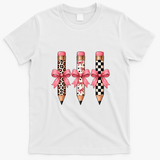 Cute Pink Bow Pencil Students Teachers Back To School T-Shirt - White
