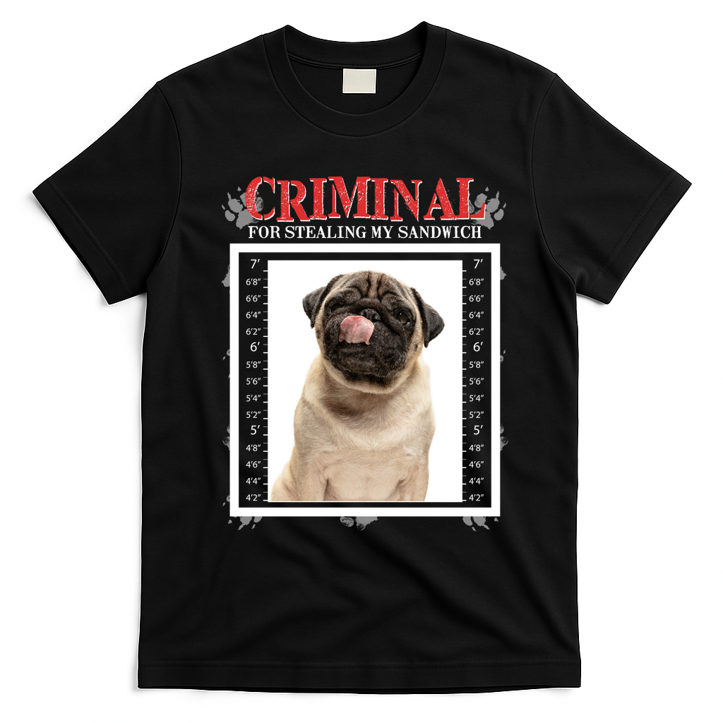 Custom Photo Dog Criminal For Stealing My Sandwich T-Shirt - Black