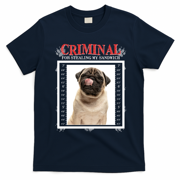 Custom Photo Dog Criminal For Stealing My Sandwich T-Shirt - Navy Blue