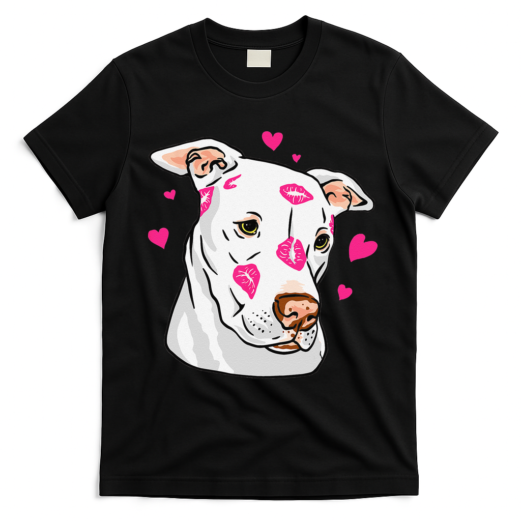 Cute Pitbull Dog Love And Hearts Funny I Love PitBull Dogs T-Shirt - Black
