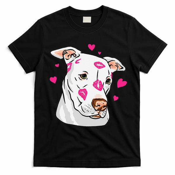 Cute Pitbull Dog Love And Hearts Funny I Love PitBull Dogs T-Shirt - Black