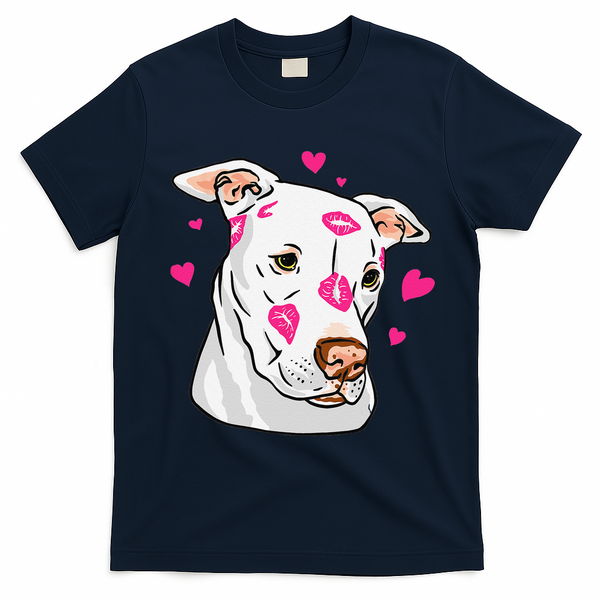 Cute Pitbull Dog Love And Hearts Funny I Love PitBull Dogs T-Shirt - Navy Blue