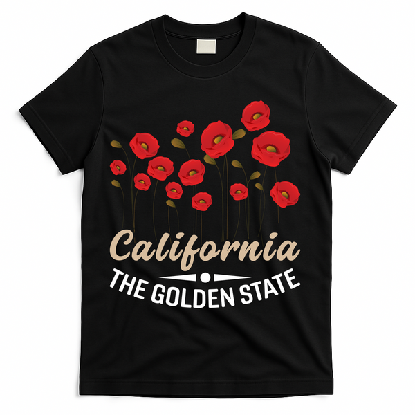 California Poppy Floral The Golden State T-Shirt - Black