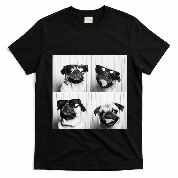 Cute Pug Face Pet Photobooth Cool Pug With Sunglasses T-Shirt - Black