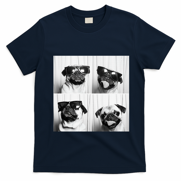 Cute Pug Face Pet Photobooth Cool Pug With Sunglasses T-Shirt - Navy Blue
