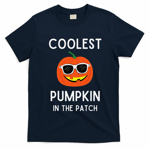 Coolest Pumpkin In The Patch Funny Cool Pumpkin Halloween T-Shirt - Navy Blue