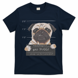 Cute Pug Mugshot Bad Puggy Puppy Humor Funny Dog T-Shirt - Navy Blue