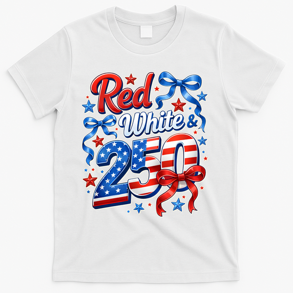 Cute Patriotic Red White And 250 Celebrate America's 250th Birthday T-Shirt - White