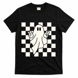 Cute Retro Ghost Peace Sign Halloween T-Shirt - Black