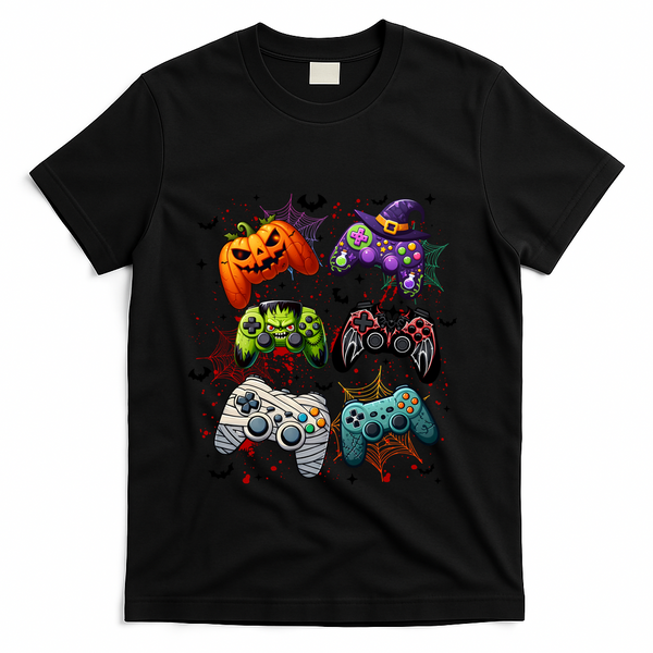 Cool Retro Halloween Gaming Controllers T-Shirt - Black