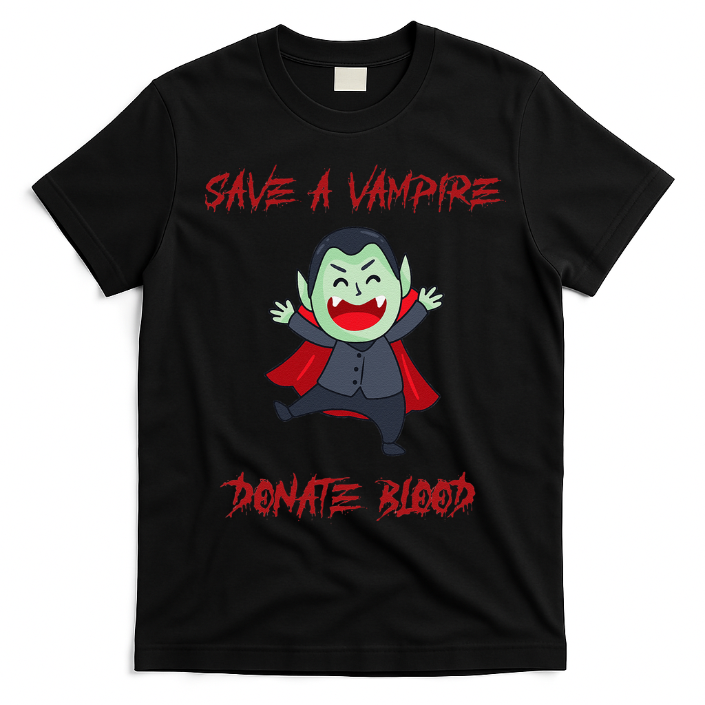 Cute Save A Vampire Donate Blood Vampire Halloween T-Shirt - Black