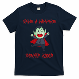 Cute Save A Vampire Donate Blood Vampire Halloween T-Shirt - Navy Blue