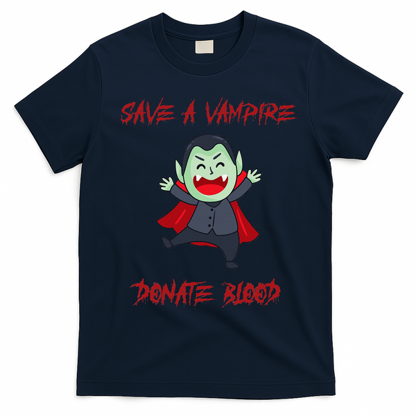 Cute Save A Vampire Donate Blood Vampire Halloween T-Shirt - Navy Blue