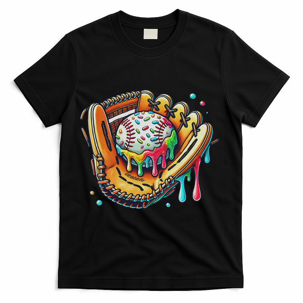 Cool Sport Baseball Glove Drip With Sprinkles Drip T-Shirt - Black