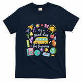 Cute School Bus Cartoon Illustration for Kids and Teachers T-Shirt - Navy Blue