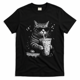Cool Cat Sipping Drink With Sunglasses Graphic T-Shirt - Black