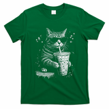 Cool Cat Sipping Drink With Sunglasses Graphic T-Shirt - Irish Green