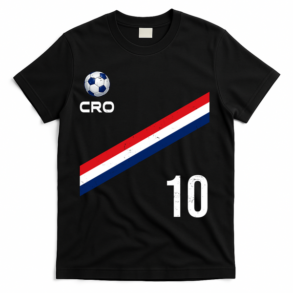 Croatia Soccer Fan Gear Jersey Number 10 Flag T-Shirt - Black