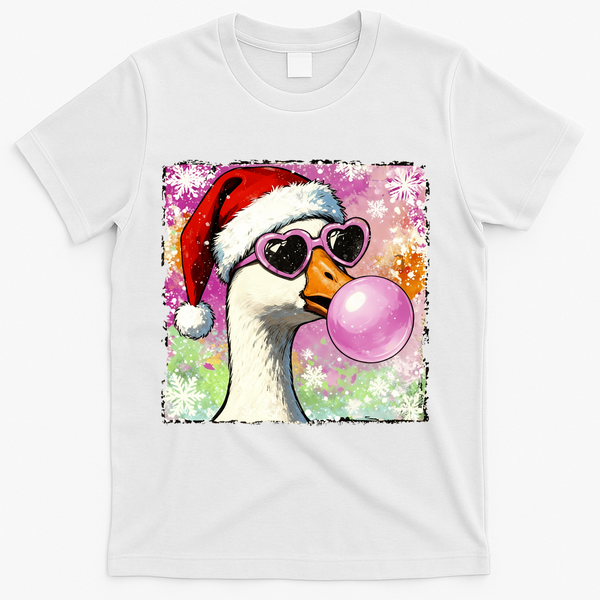 Cool Silly Goose Santa Christmas Bubble Gum T-Shirt - White