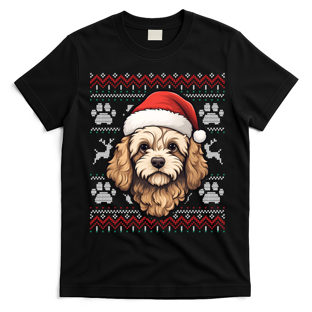 Cavapoo Santa Hat Christmas Funny Dog Mom Dad Great Gift T-Shirt - Black