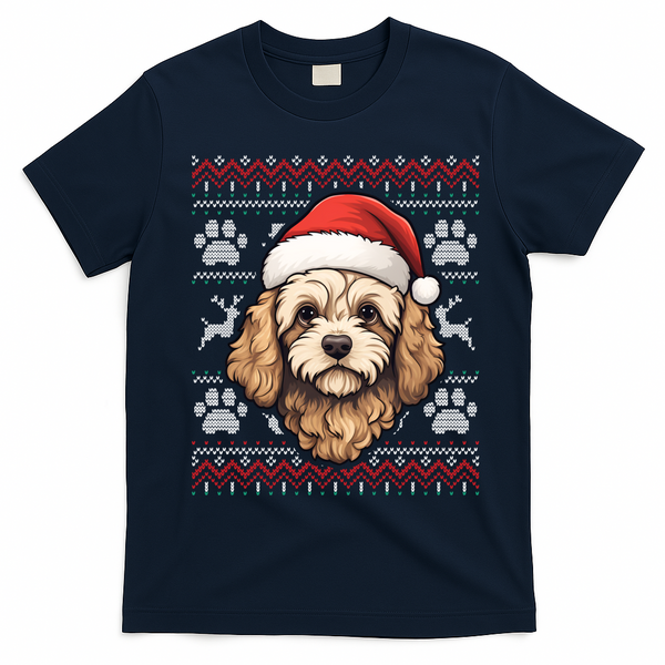 Cavapoo Santa Hat Christmas Funny Dog Mom Dad Great Gift T-Shirt - Navy Blue