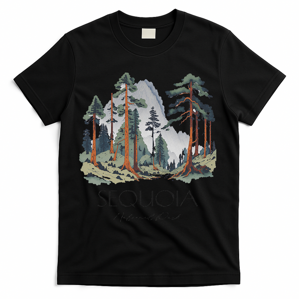 Cool Sequoia National Park Hiking Watercolor T-Shirt - Black