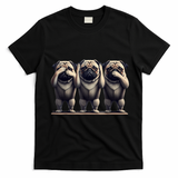 Cute See No Evil Hear No Evil Speak No Evil Three Pug T-Shirt - Black