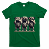 Cute See No Evil Hear No Evil Speak No Evil Three Pug T-Shirt - Irish Green
